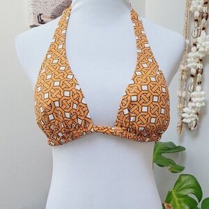 Tommy Bahama Halter Bikini Top Orange Geometric Print XS Swimsuit Triangle Beach